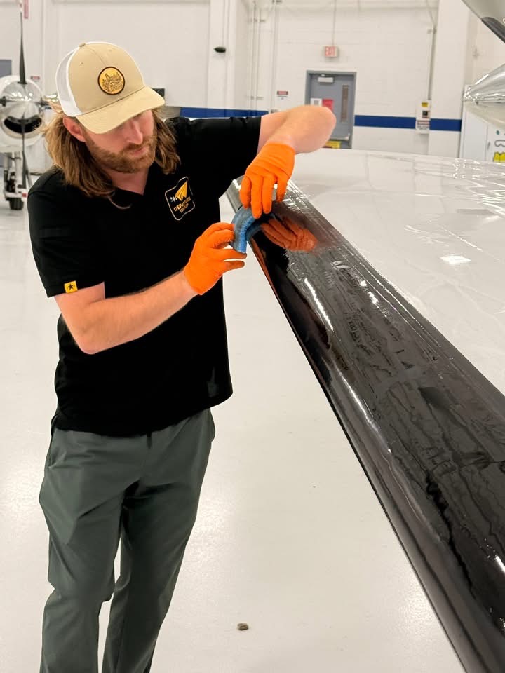 Departure Group technician reconditioning an aircraft de-ice boot
