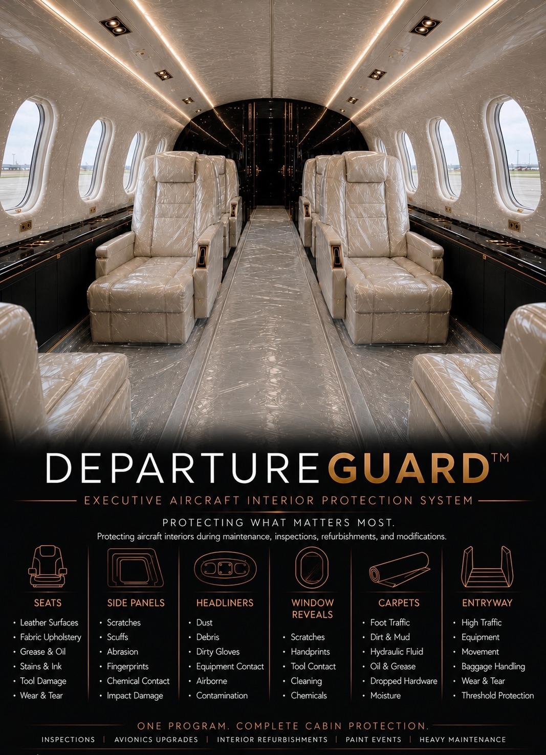 Departure Guard executive aircraft interior protection system