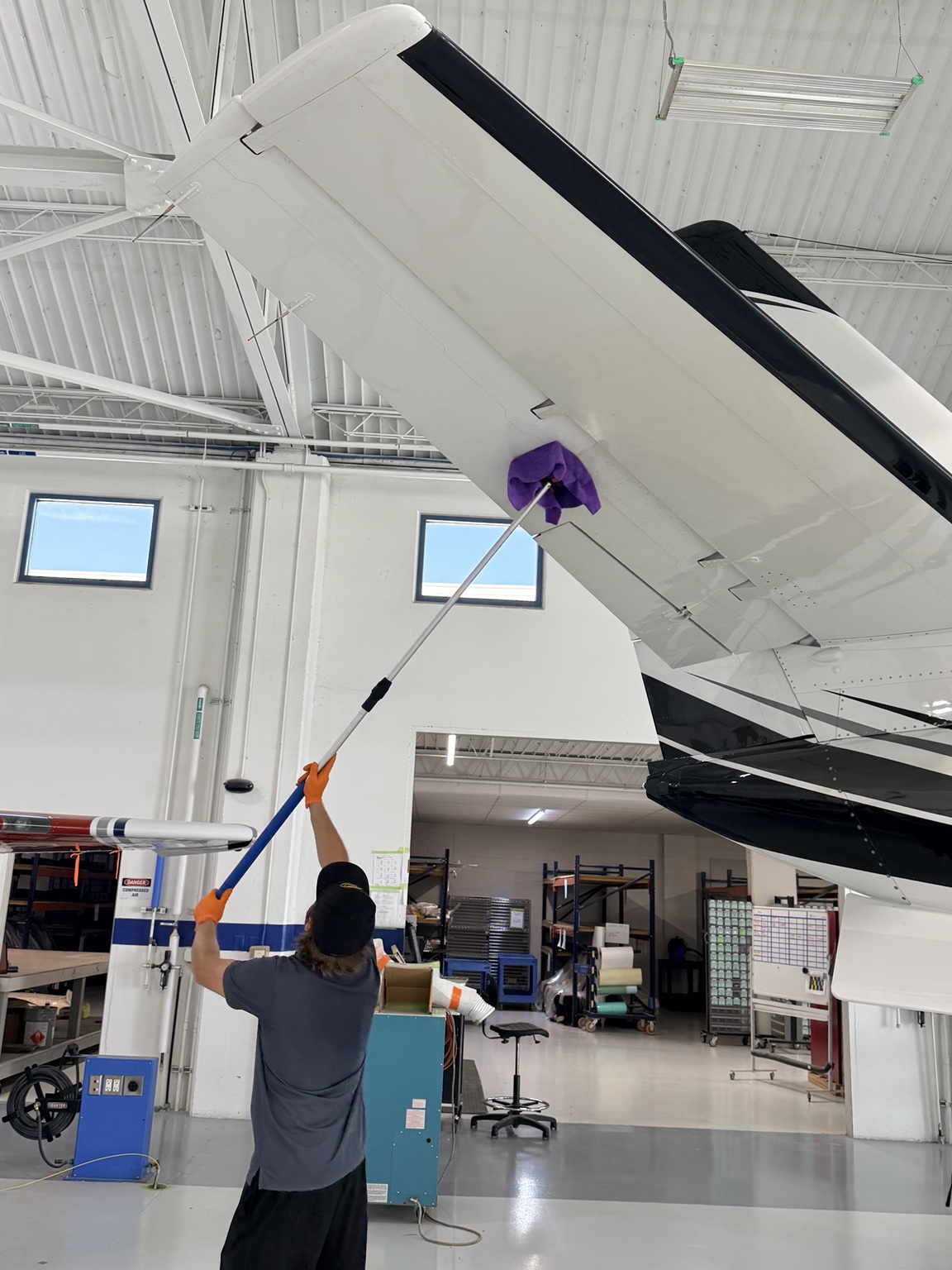 Aircraft being prepared for an overnight cleaning in Wichita